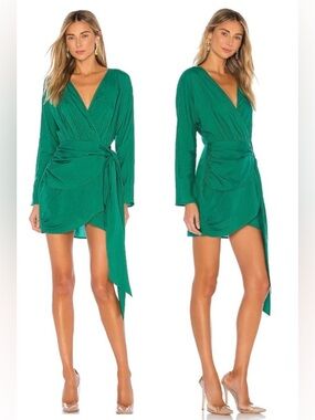 L’Academie Lorriana Green Wrap Mini Dress Surplice Tie NWT Size Medium Revolve
